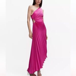Mango Asymmetrical Pleated Dress - Fuschia - size 2